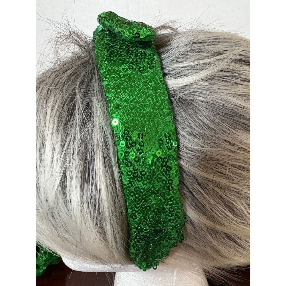 Green Sequin Bow Headband and Scrunchie Holiday Hair Accessory Emerald Sparkle